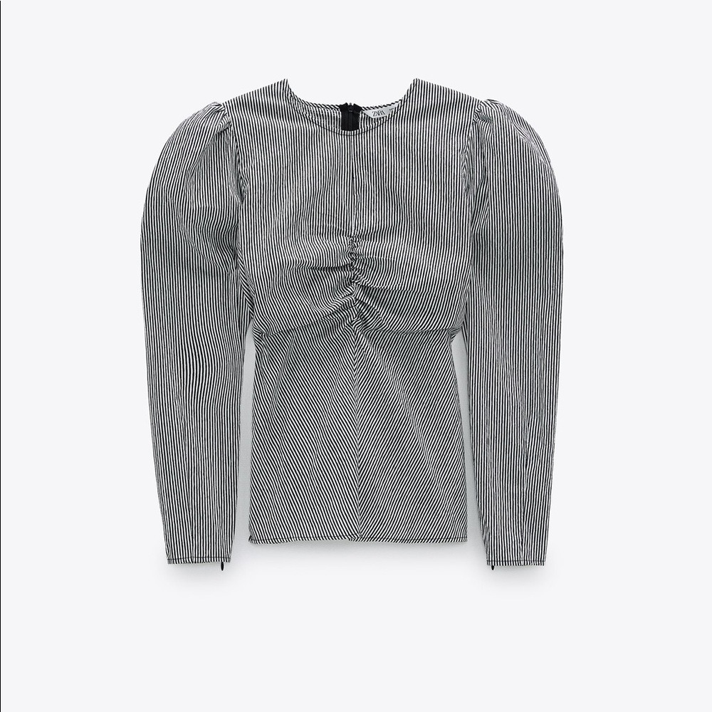 Zara Poplin Top with Striped Hem